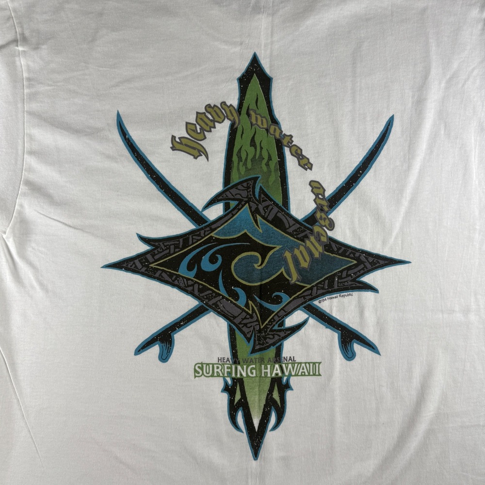 Vintage 1994 Surfing Hawaii T-Shirt L 22x30.5 White Heavy Water Cotton Tee